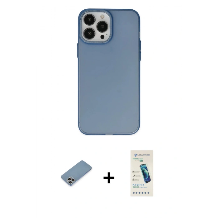 MARSİLYAN™- iPhone 13 Pro Max Kılıf Ahenk Çizgi Prime - Şeffaf Pasifik Cam Ekran Koruyucu + Shine Kamera Lens Koruma Cam - GI