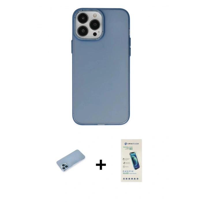 MARSİLYAN™- iPhone 13 Pro Max Kılıf Ahenk Çizgi Prime - Şeffaf Pasifik Cam Ekran Koruyucu + Shine Kamera Lens Koruma Cam - MI