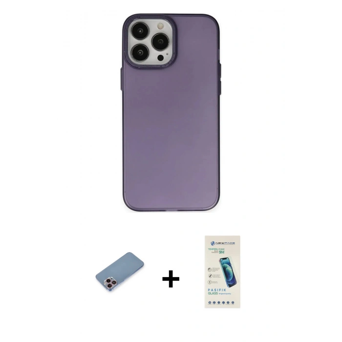 MARSİLYAN™- iPhone 13 Pro Max Kılıf Ahenk Çizgi Prime - Şeffaf Pasifik Cam Ekran Koruyucu + Shine Kamera Lens Koruma Cam - PE