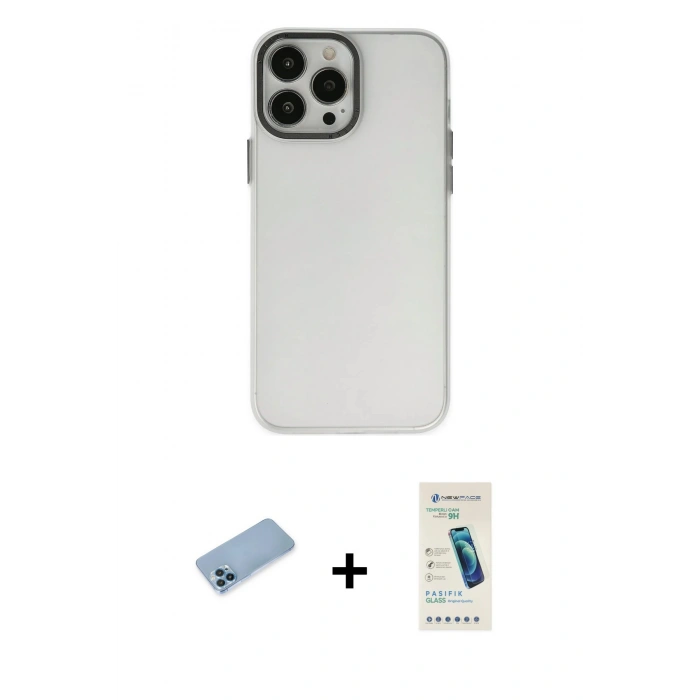 MARSİLYAN™- iPhone 13 Pro Max Kılıf Ahenk Çizgi Prime - Şeffaf Pasifik Cam Ekran Koruyucu + Shine Kamera Lens Koruma Cam - MI