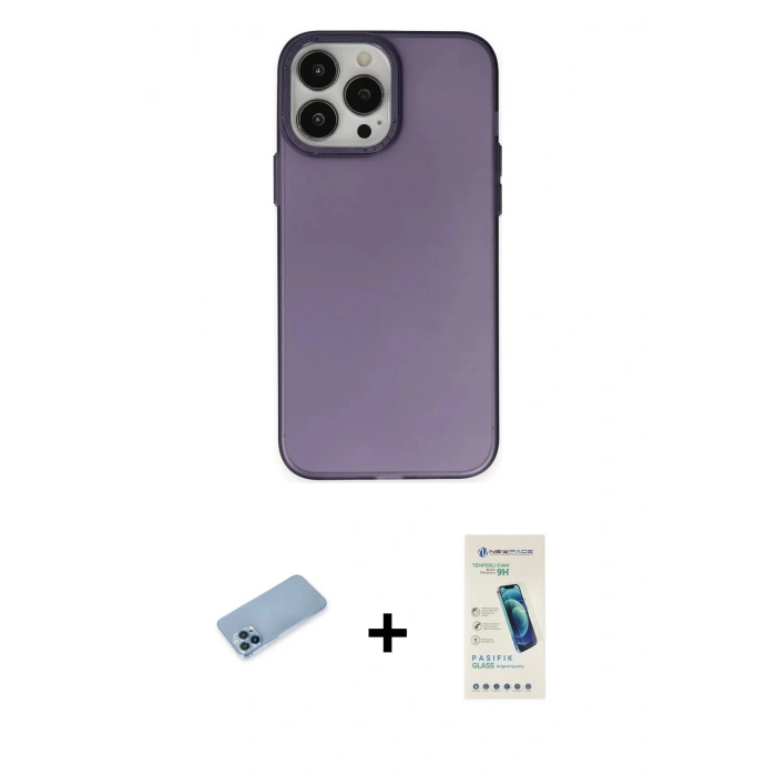 MARSİLYAN™- iPhone 13 Pro Max Kılıf Ahenk Çizgi Prime - Şeffaf Pasifik Cam Ekran Koruyucu + Shine Kamera Lens Koruma Cam - MI