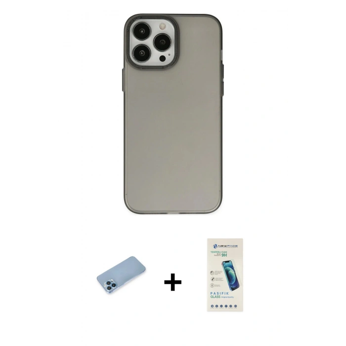 MARSİLYAN™- iPhone 13 Pro Max Kılıf Ahenk Çizgi Prime - Şeffaf Pasifik Cam Ekran Koruyucu + Shine Kamera Lens Koruma Cam - MI