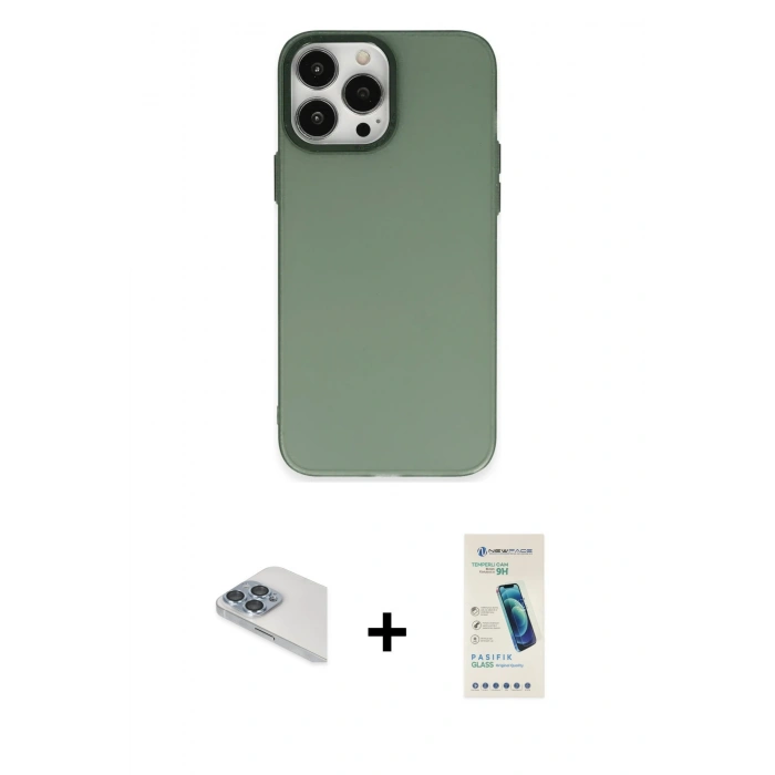 MARSİLYAN™- iPhone 13 Pro Max Kılıf Ahenk Çizgi Prime - Şeffaf Pasifik Cam Ekran Koruyucu + Pers Alüminyum Kamera Lens - SABE