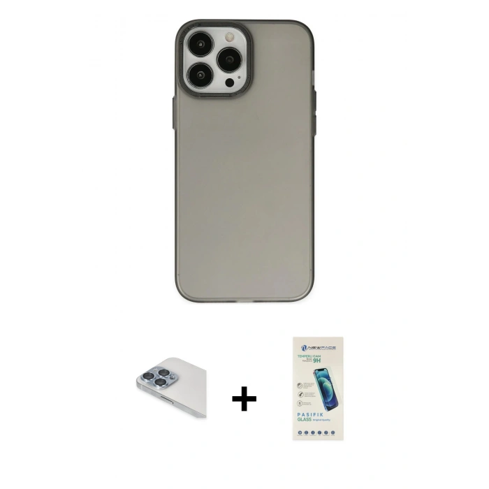 MARSİLYAN™- iPhone 13 Pro Max Kılıf Ahenk Çizgi Prime - Şeffaf Pasifik Cam Ekran Koruyucu + Pers Alüminyum Kamera Lens - SABE