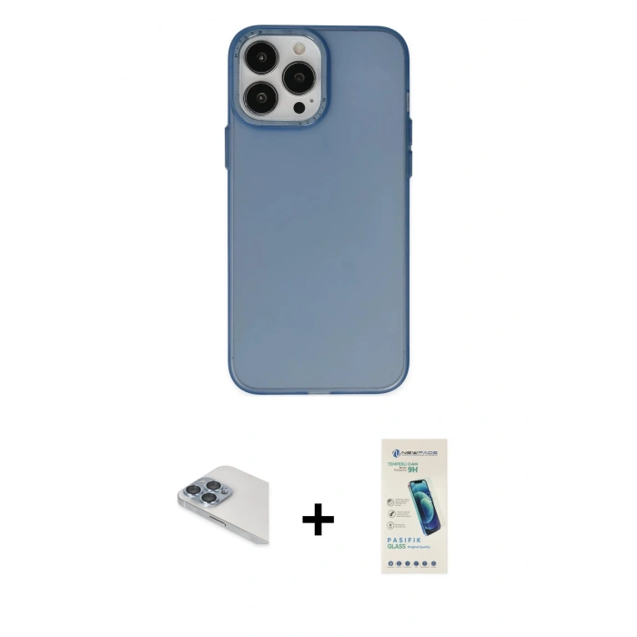 MARSİLYAN™- iPhone 13 Pro Max Kılıf Ahenk Çizgi Prime - Şeffaf Pasifik Cam Ekran Koruyucu + Pers Alüminyum Kamera Lens - SABE