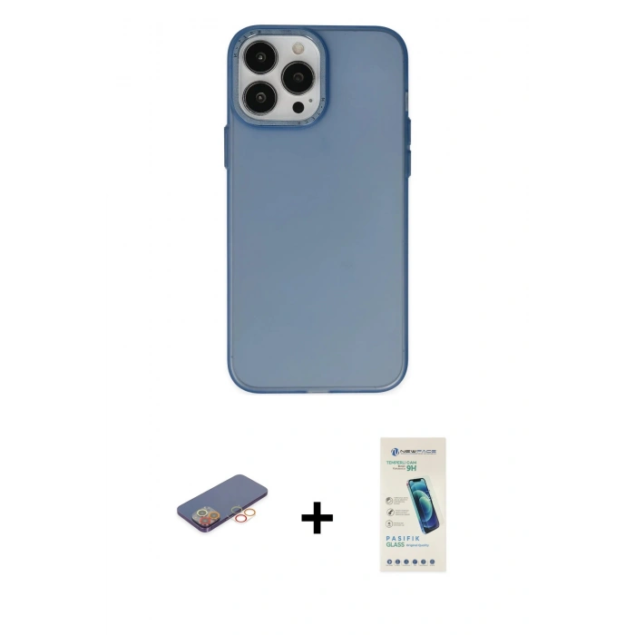 MARSİLYAN™- iPhone 13 Pro Max Kılıf Ahenk Çizgi Prime - Şeffaf Pasifik Cam Ekran Koruyucu + Renkli Kamera Lens Koruma Cam - TU