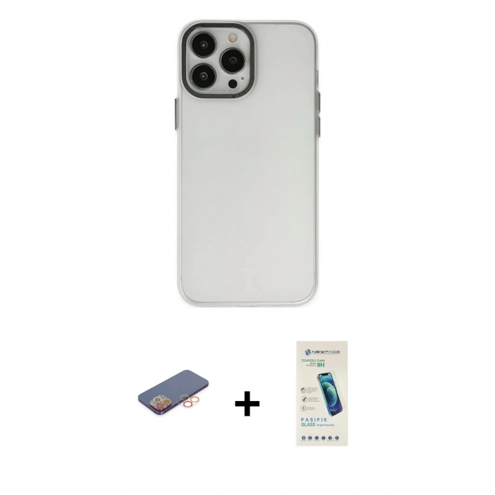 MARSİLYAN™- iPhone 13 Pro Max Kılıf Ahenk Çizgi Prime - Şeffaf Pasifik Cam Ekran Koruyucu + Renkli Kamera Lens Koruma Cam - TU