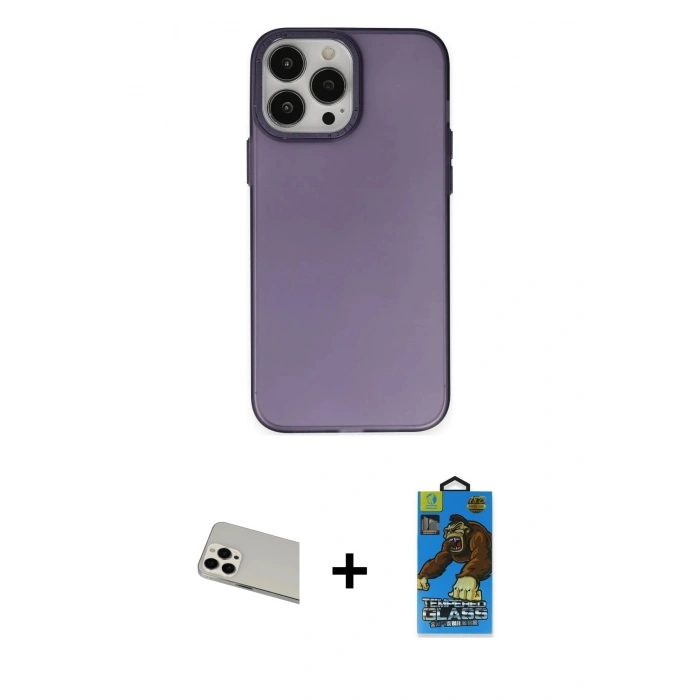 MARSİLYAN™- iPhone 13 Pro Max Kılıf Ahenk Çizgi Prime - Siyah 18D Cam Ekran Koruyucu + Rainbow Kamera Lens Koruma Cam - BZ