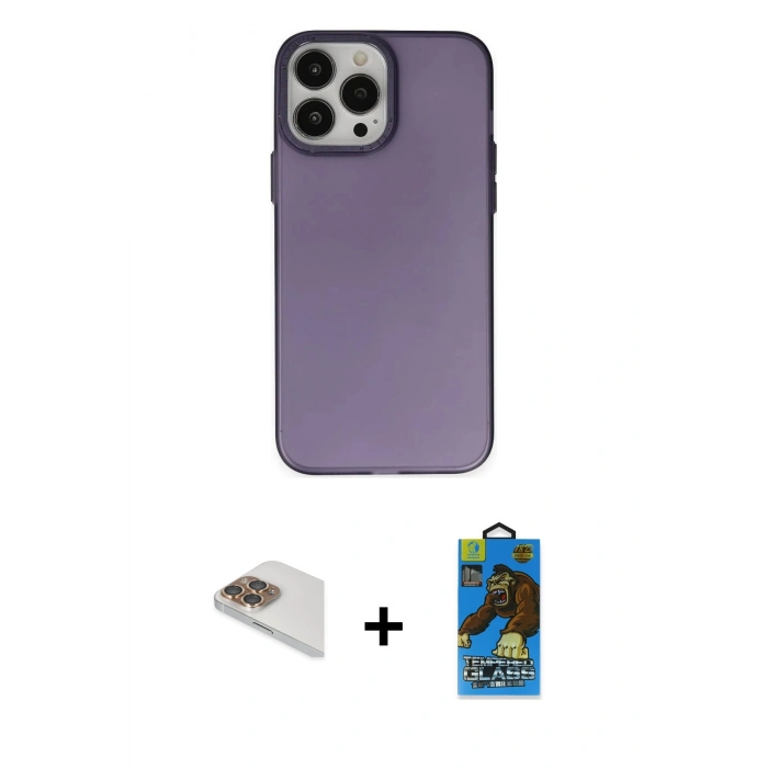 MARSİLYAN™- iPhone 13 Pro Max Kılıf Ahenk Çizgi Prime - Siyah 18D Cam Ekran Koruyucu + Pers Alüminyum Kamera Lens - GD
