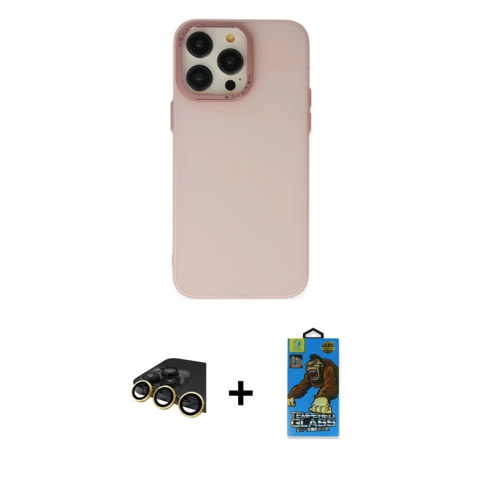MARSİLYAN™- iPhone 13 Pro Max Kılıf Ahenk Çizgi Prime - Siyah 18D Cam Ekran Koruyucu + Raze Metal Kamera Lens - GD