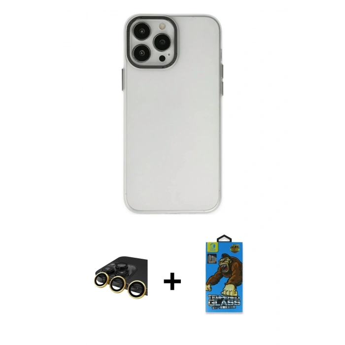 MARSİLYAN™- iPhone 13 Pro Max Kılıf Ahenk Çizgi Prime - Siyah 18D Cam Ekran Koruyucu + Raze Metal Kamera Lens - GD