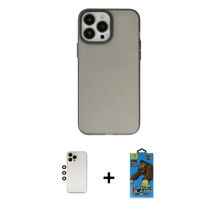 MARSİLYAN™- iPhone 13 Pro Max Kılıf Ahenk Çizgi Prime - Siyah 18D Cam Ekran Koruyucu + Shine Kamera Lens - GD