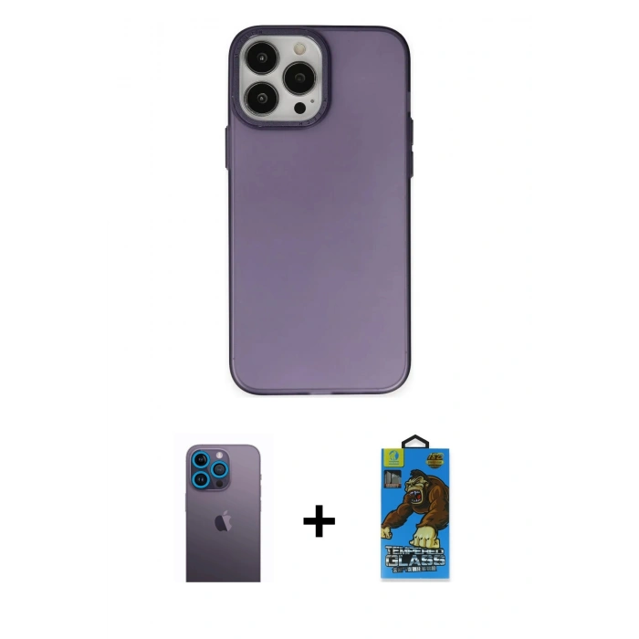 MARSİLYAN™- iPhone 13 Pro Max Kılıf Ahenk Çizgi Prime - Siyah 18D Cam Ekran Koruyucu + Neon Fosforlu Kamera Lens - MI