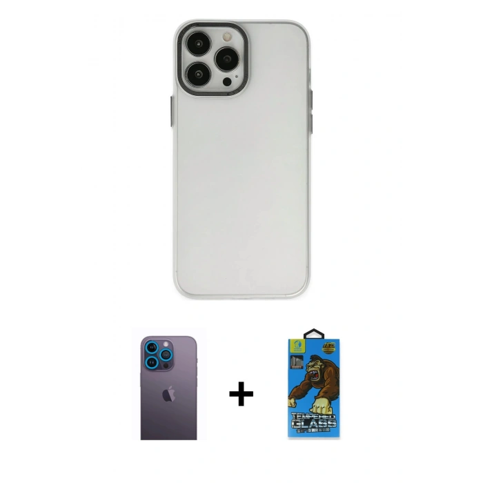 MARSİLYAN™- iPhone 13 Pro Max Kılıf Ahenk Çizgi Prime - Siyah 18D Cam Ekran Koruyucu + Neon Fosforlu Kamera Lens - MI