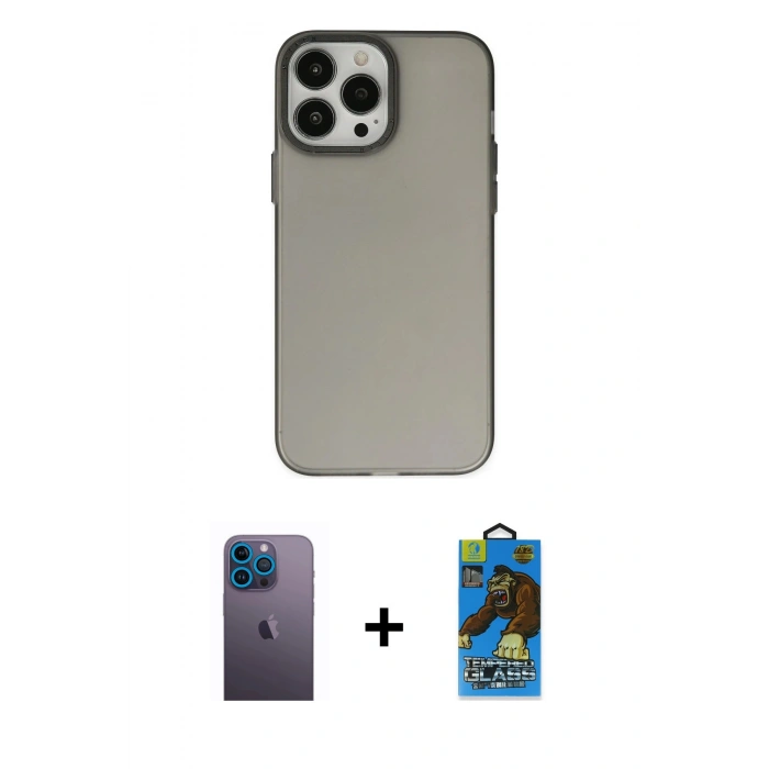 MARSİLYAN™- iPhone 13 Pro Max Kılıf Ahenk Çizgi Prime - Siyah 18D Cam Ekran Koruyucu + Neon Fosforlu Kamera Lens - MI