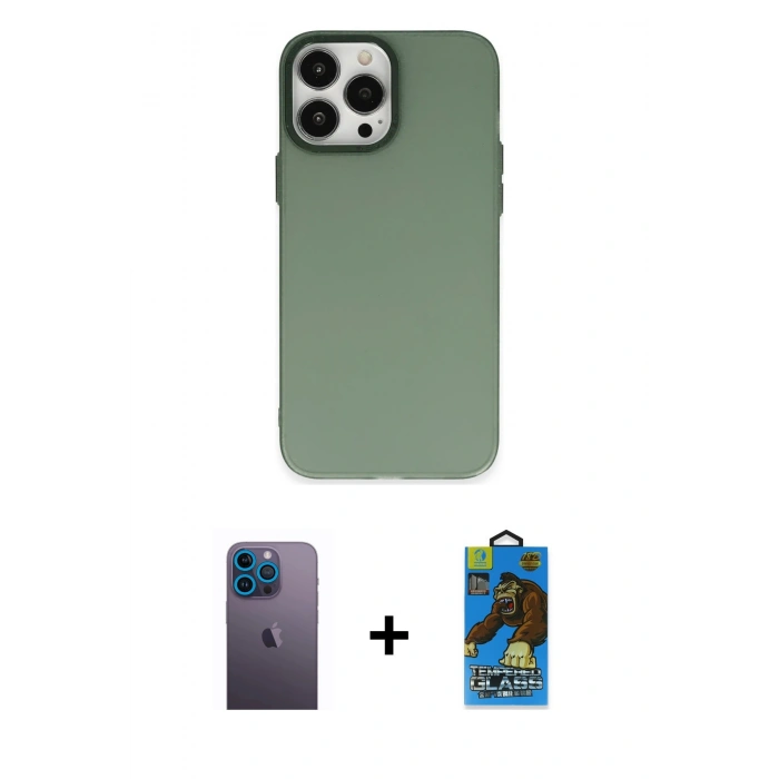 MARSİLYAN™- iPhone 13 Pro Max Kılıf Ahenk Çizgi Prime - Siyah 18D Cam Ekran Koruyucu + Neon Fosforlu Kamera Lens - MI