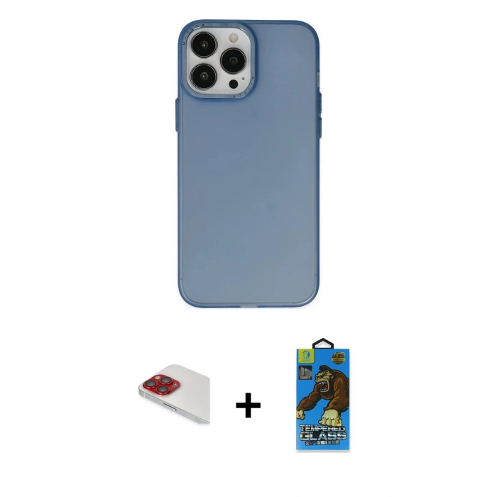 MARSİLYAN™- iPhone 13 Pro Max Kılıf Ahenk Çizgi Prime - Siyah 18D Cam Ekran Koruyucu + Pers Alüminyum Kamera Lens - KI