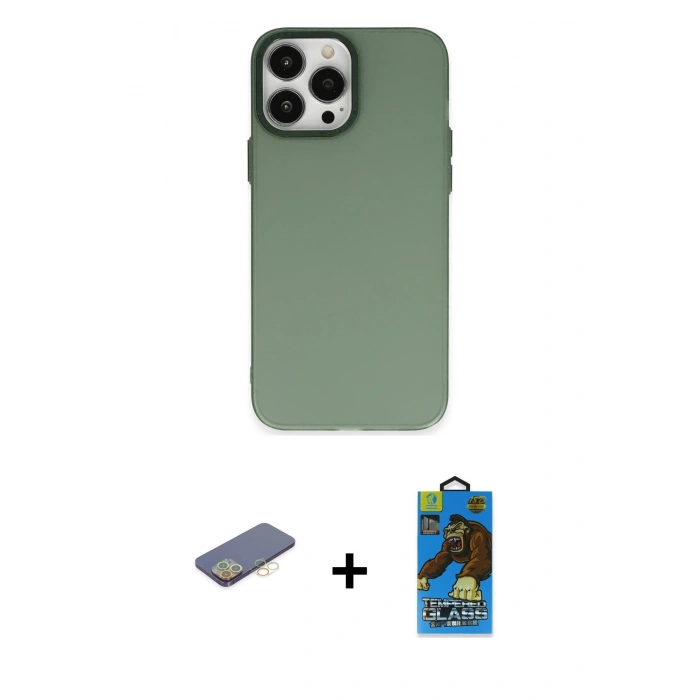 MARSİLYAN™- iPhone 13 Pro Max Kılıf Ahenk Çizgi Prime - Siyah 18D Cam Ekran Koruyucu + Renkli Kamera Lens Koruma Cam - SI