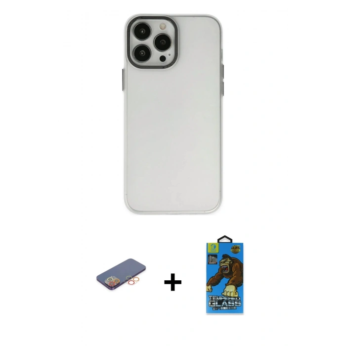 MARSİLYAN™- iPhone 13 Pro Max Kılıf Ahenk Çizgi Prime - Siyah 18D Cam Ekran Koruyucu + Renkli Kamera Lens Koruma Cam - TU