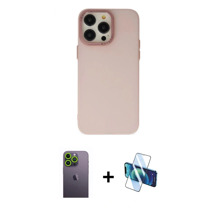 MARSİLYAN™- iPhone 13 Pro Max Kılıf Ahenk Çizgi Prime - Siyah 3D Antistatik Cam Ekran Koruyucu + Neon Fosforlu Kamera Lens - YL
