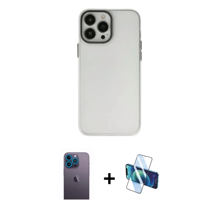 MARSİLYAN™- iPhone 13 Pro Max Kılıf Ahenk Çizgi Prime - Siyah 3D Antistatik Cam Ekran Koruyucu + Neon Fosforlu Kamera Lens - MI