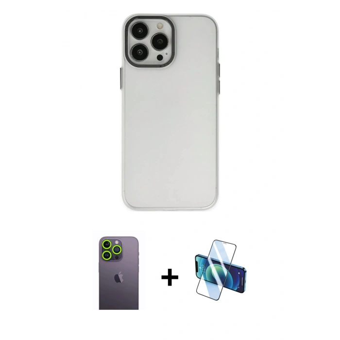 MARSİLYAN™- iPhone 13 Pro Max Kılıf Ahenk Çizgi Prime - Siyah 3D Antistatik Cam Ekran Koruyucu + Neon Fosforlu Kamera Lens - YL
