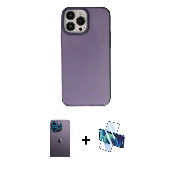 MARSİLYAN™- iPhone 13 Pro Max Kılıf Ahenk Çizgi Prime - Siyah 3D Antistatik Cam Ekran Koruyucu + Neon Fosforlu Kamera Lens - MI