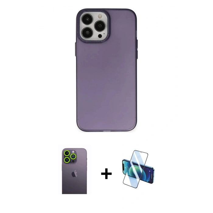 MARSİLYAN™- iPhone 13 Pro Max Kılıf Ahenk Çizgi Prime - Siyah 3D Antistatik Cam Ekran Koruyucu + Neon Fosforlu Kamera Lens - YL