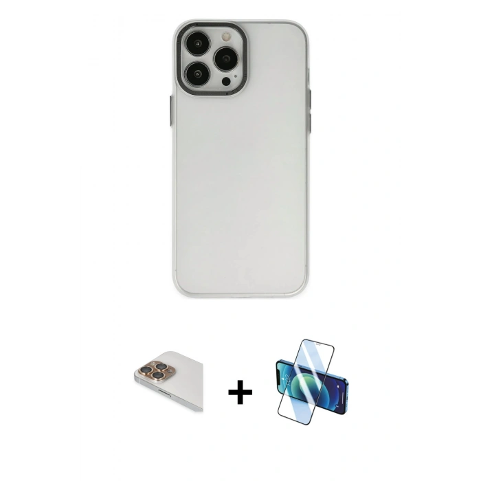 MARSİLYAN™- iPhone 13 Pro Max Kılıf Ahenk Çizgi Prime - Siyah 3D Antistatik Cam Ekran Koruyucu + Pers Alüminyum Kamera Lens - GD