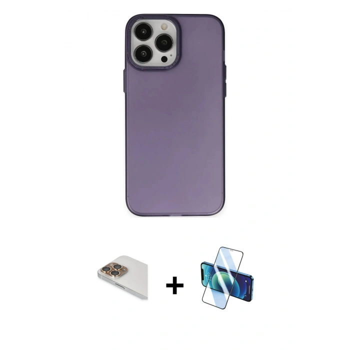 MARSİLYAN™- iPhone 13 Pro Max Kılıf Ahenk Çizgi Prime - Siyah 3D Antistatik Cam Ekran Koruyucu + Pers Alüminyum Kamera Lens - GD