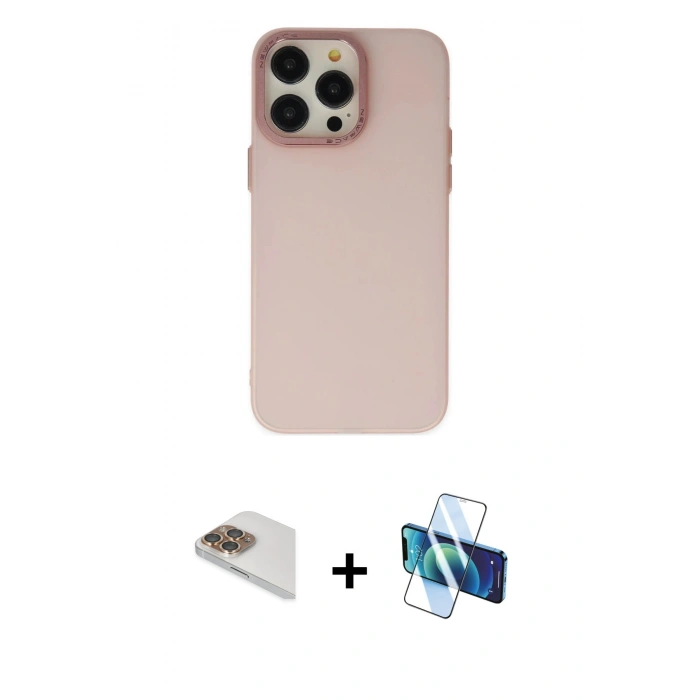 MARSİLYAN™- iPhone 13 Pro Max Kılıf Ahenk Çizgi Prime - Siyah 3D Antistatik Cam Ekran Koruyucu + Pers Alüminyum Kamera Lens - GD