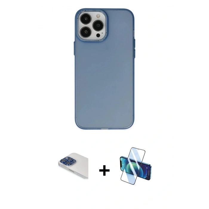 MARSİLYAN™- iPhone 13 Pro Max Kılıf Ahenk Çizgi Prime - Siyah 3D Antistatik Cam Ekran Koruyucu + Pers Alüminyum Kamera Lens - LT