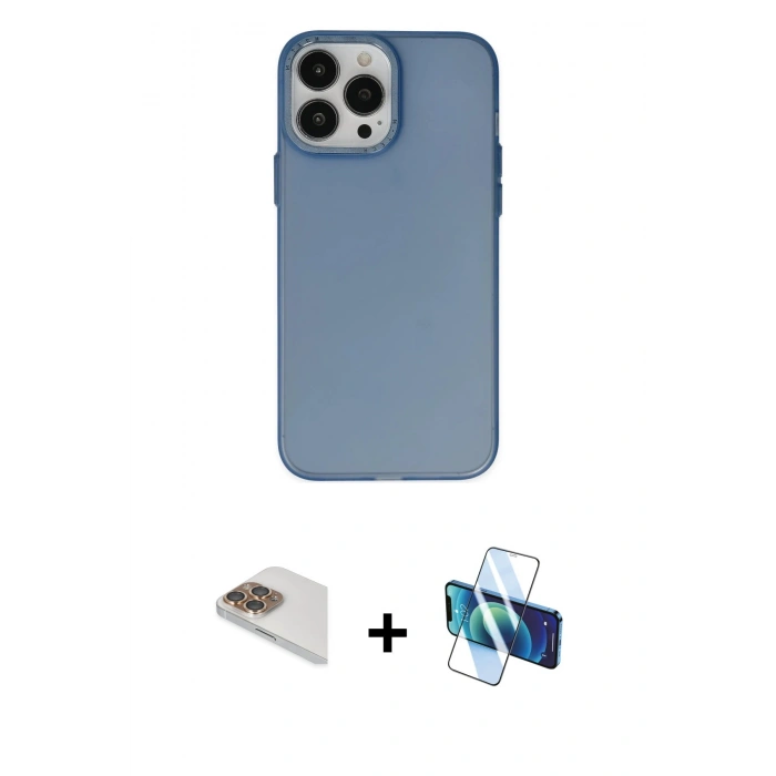 MARSİLYAN™- iPhone 13 Pro Max Kılıf Ahenk Çizgi Prime - Siyah 3D Antistatik Cam Ekran Koruyucu + Pers Alüminyum Kamera Lens - GD