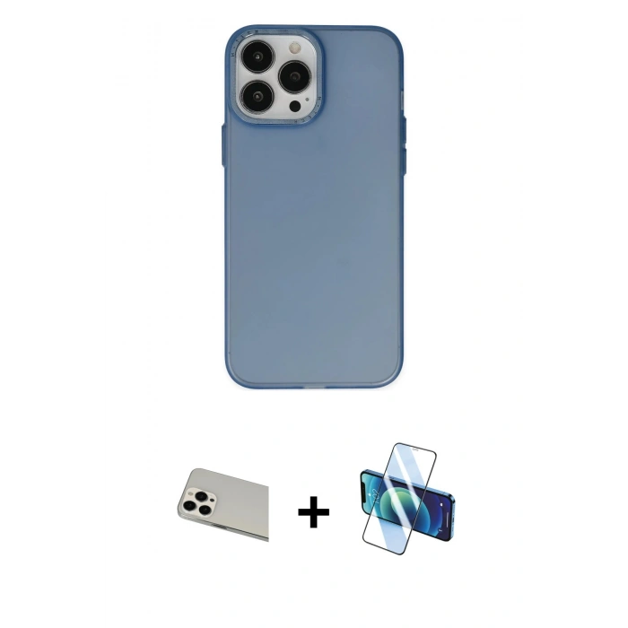 MARSİLYAN™- iPhone 13 Pro Max Kılıf Ahenk Çizgi Prime - Siyah 3D Antistatik Cam Ekran Koruyucu + Rainbow Kamera Lens Koruma Cam - BZ