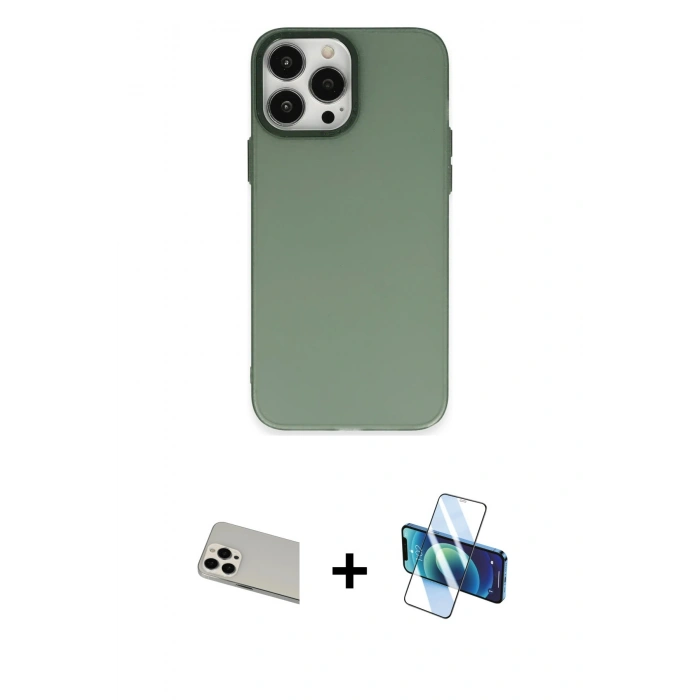 MARSİLYAN™- iPhone 13 Pro Max Kılıf Ahenk Çizgi Prime - Siyah 3D Antistatik Cam Ekran Koruyucu + Rainbow Kamera Lens Koruma Cam - BZ