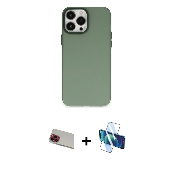 MARSİLYAN™- iPhone 13 Pro Max Kılıf Ahenk Çizgi Prime - Siyah 3D Antistatik Cam Ekran Koruyucu + Rainbow Kamera Lens Koruma Cam - KI