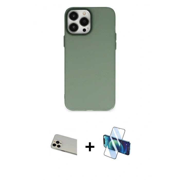 MARSİLYAN™- iPhone 13 Pro Max Kılıf Ahenk Çizgi Prime - Siyah 3D Antistatik Cam Ekran Koruyucu + Rainbow Kamera Lens Koruma Cam - REGD