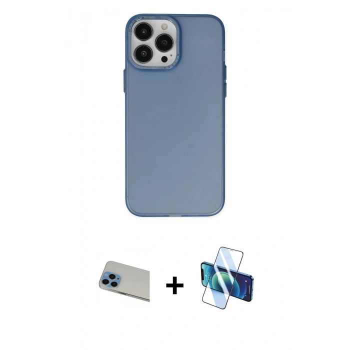 MARSİLYAN™- iPhone 13 Pro Max Kılıf Ahenk Çizgi Prime - Siyah 3D Antistatik Cam Ekran Koruyucu + Rainbow Kamera Lens Koruma Cam - MI