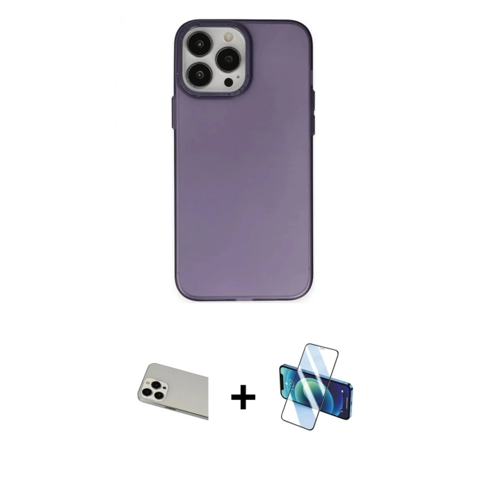 MARSİLYAN™- iPhone 13 Pro Max Kılıf Ahenk Çizgi Prime - Siyah 3D Antistatik Cam Ekran Koruyucu + Rainbow Kamera Lens Koruma Cam - BZ