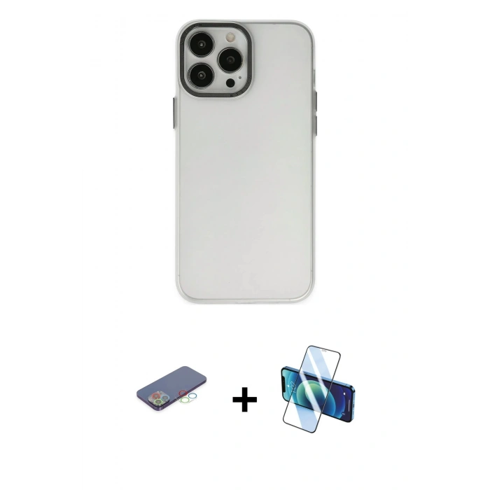 MARSİLYAN™- iPhone 13 Pro Max Kılıf Ahenk Çizgi Prime - Siyah 3D Antistatik Cam Ekran Koruyucu + Renkli Kamera Lens Koruma Cam - MI