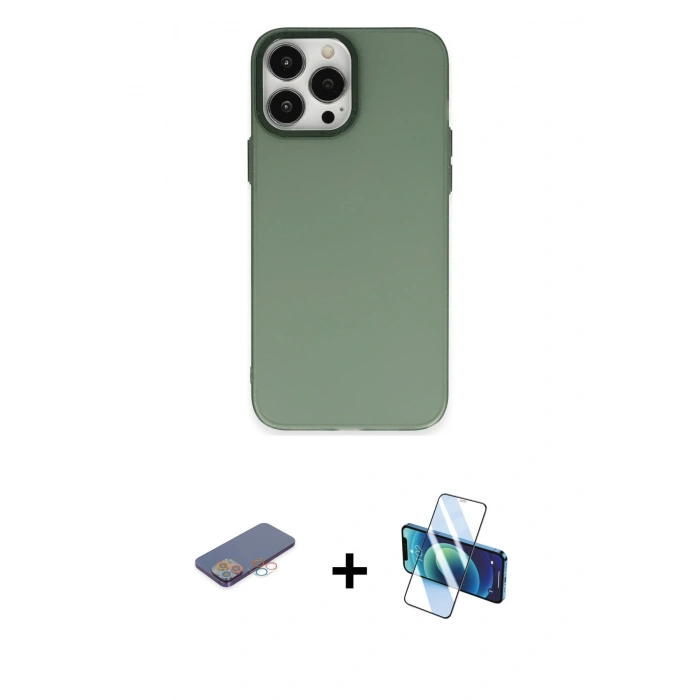 MARSİLYAN™- iPhone 13 Pro Max Kılıf Ahenk Çizgi Prime - Siyah 3D Antistatik Cam Ekran Koruyucu + Renkli Kamera Lens Koruma Cam - PE