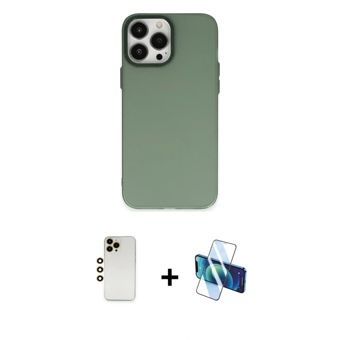 MARSİLYAN™- iPhone 13 Pro Max Kılıf Ahenk Çizgi Prime - Siyah 3D Antistatik Cam Ekran Koruyucu + Shine Kamera Lens - GD