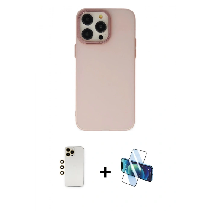 MARSİLYAN™- iPhone 13 Pro Max Kılıf Ahenk Çizgi Prime - Siyah 3D Antistatik Cam Ekran Koruyucu + Shine Kamera Lens - GD