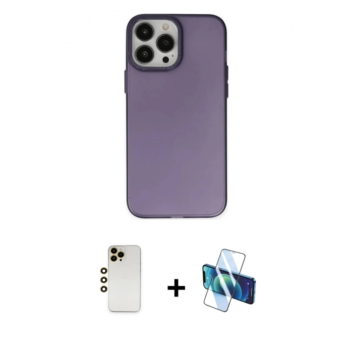 MARSİLYAN™- iPhone 13 Pro Max Kılıf Ahenk Çizgi Prime - Siyah 3D Antistatik Cam Ekran Koruyucu + Shine Kamera Lens - GD