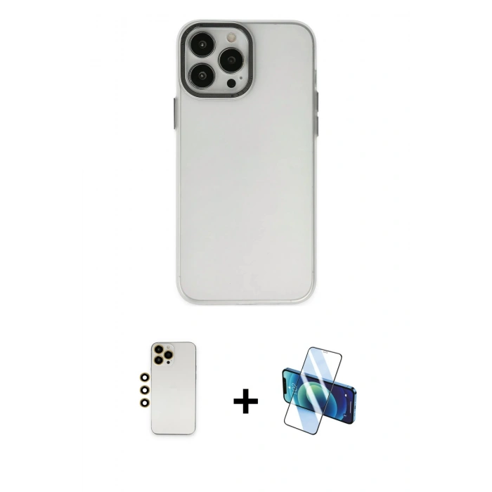 MARSİLYAN™- iPhone 13 Pro Max Kılıf Ahenk Çizgi Prime - Siyah 3D Antistatik Cam Ekran Koruyucu + Shine Kamera Lens - GD