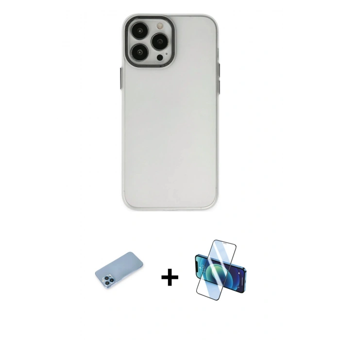 MARSİLYAN™- iPhone 13 Pro Max Kılıf Ahenk Çizgi Prime - Siyah 3D Antistatik Cam Ekran Koruyucu + Shine Kamera Lens Koruma Cam - MI