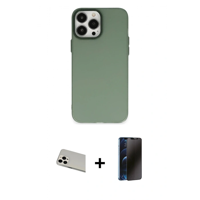 MARSİLYAN™- iPhone 13 Pro Max Kılıf Ahenk Çizgi Prime - Siyah 3D Antistatik Hayalet Cam Ekran Koruyucu + Rainbow Kamera Lens Koruma Cam - BZ