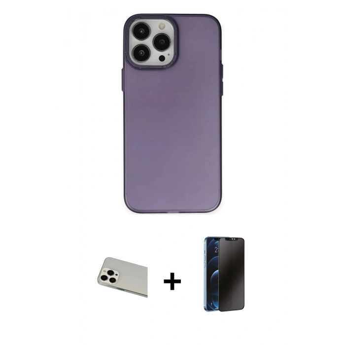 MARSİLYAN™- iPhone 13 Pro Max Kılıf Ahenk Çizgi Prime - Siyah 3D Antistatik Hayalet Cam Ekran Koruyucu + Rainbow Kamera Lens Koruma Cam - BZ