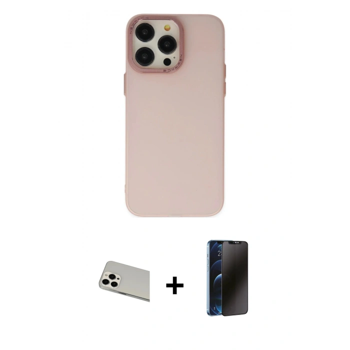 MARSİLYAN™- iPhone 13 Pro Max Kılıf Ahenk Çizgi Prime - Siyah 3D Antistatik Hayalet Cam Ekran Koruyucu + Rainbow Kamera Lens Koruma Cam - BZ