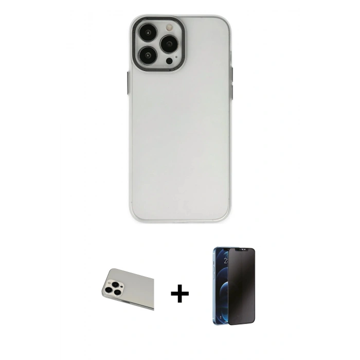 MARSİLYAN™- iPhone 13 Pro Max Kılıf Ahenk Çizgi Prime - Siyah 3D Antistatik Hayalet Cam Ekran Koruyucu + Rainbow Kamera Lens Koruma Cam - BZ